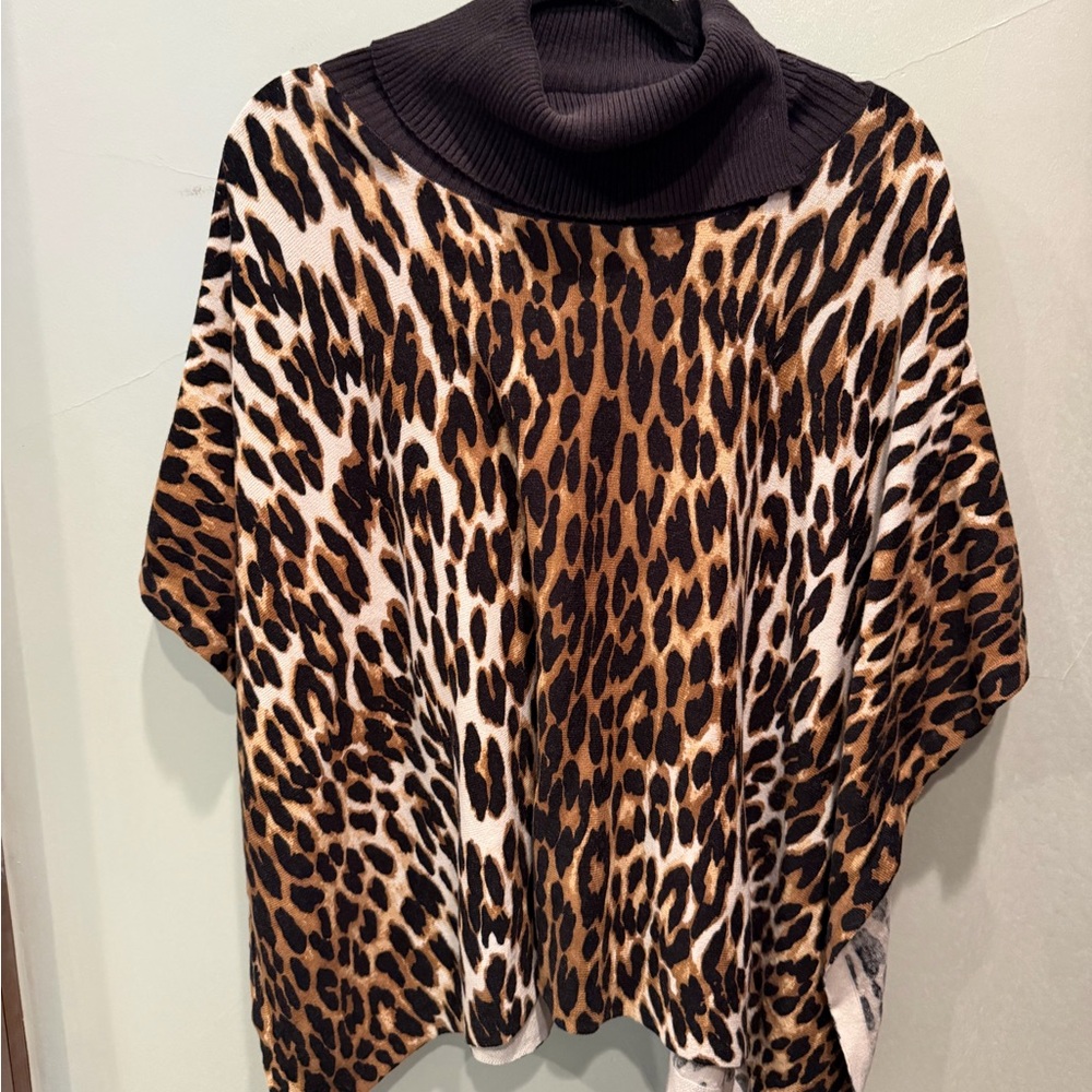 Tyler Boe Leopard Print Turtleneck Poncho - Brown & Black